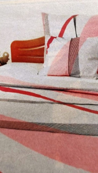 3 részes pamutszatén cipzáras ágyneműgarnitúra - fehér alapon rózsaszín, szürke hullámos (140×205 cm)
